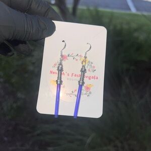 Lego purple lightsaber with grey handle earrings